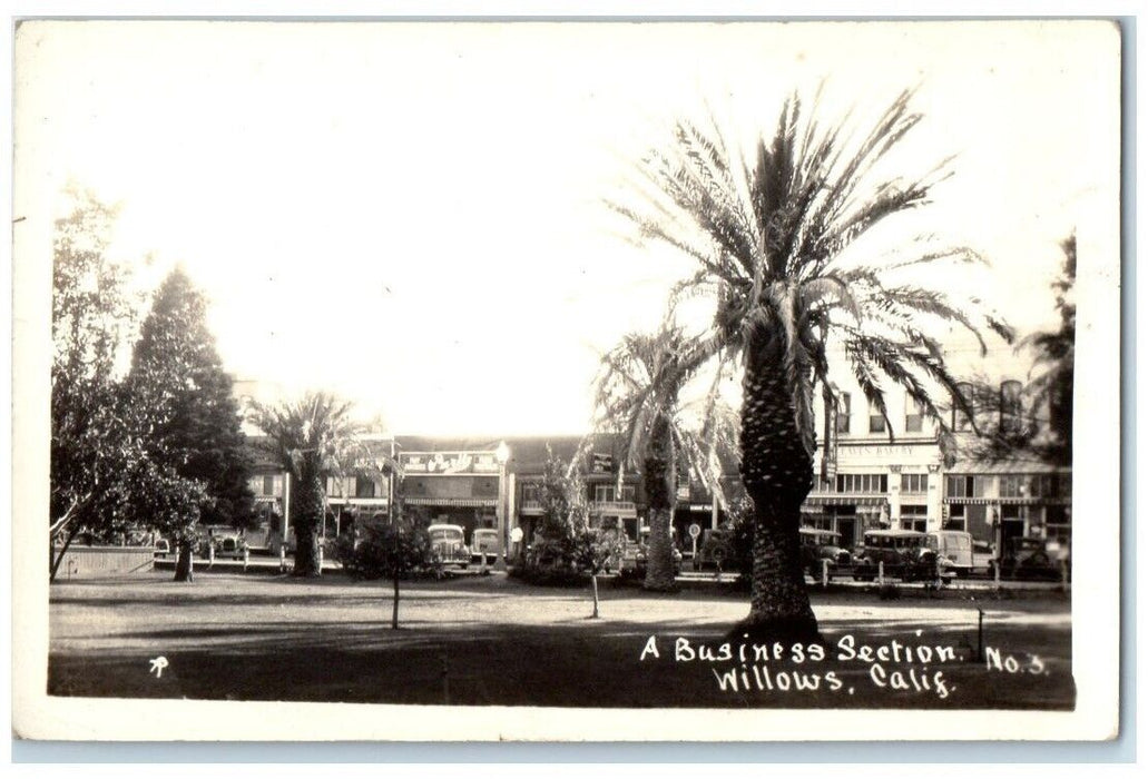 c1940's Business Section Street Bakery View Willows CA RPPC Photo Postcard