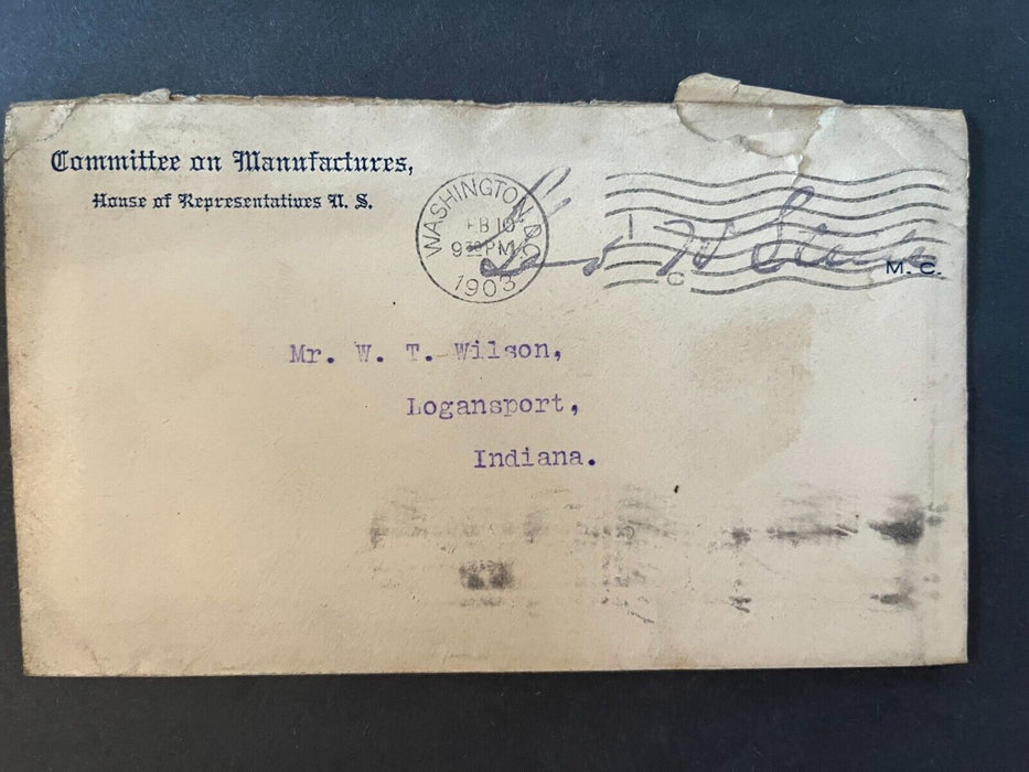 1903 House Representatives Washington DC Manufacture Committee Cover w/ Letter