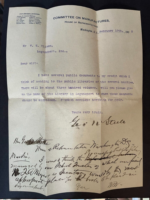 1903 House Representatives Washington DC Manufacture Committee Cover w/ Letter