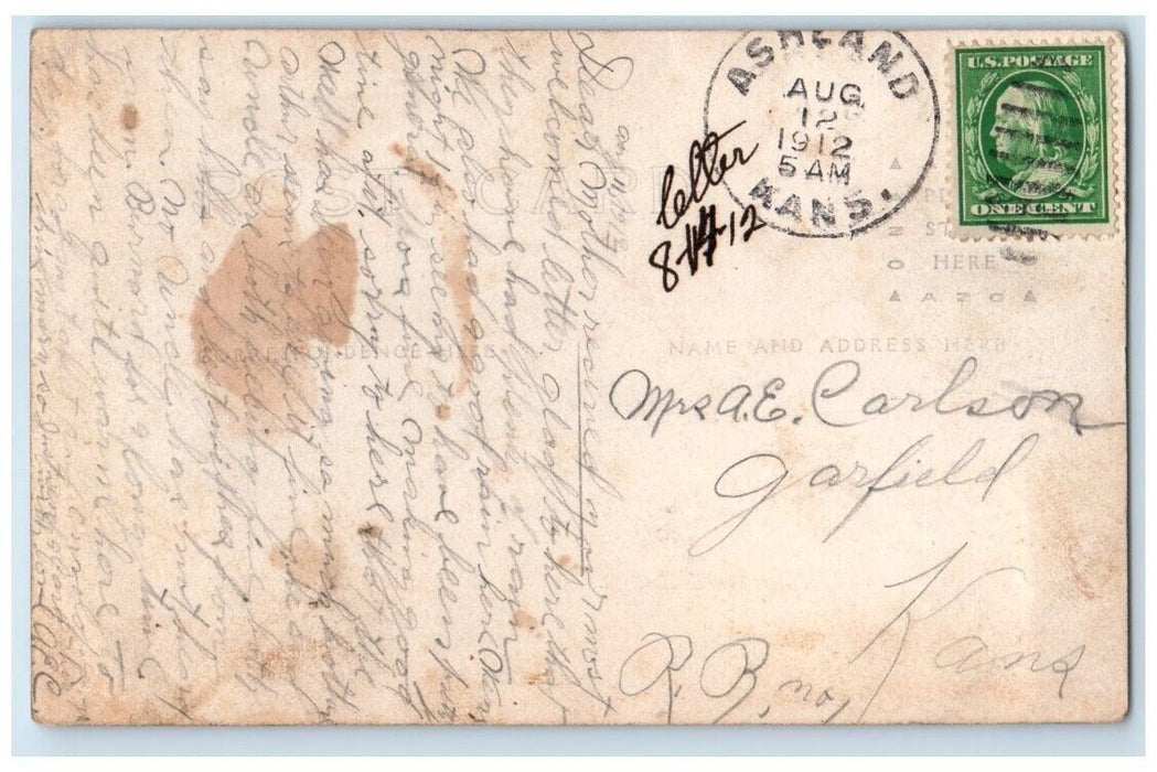 1912 Barn Farm Equipment View Ashland Kansas KS RPPC Photo Posted Postcard