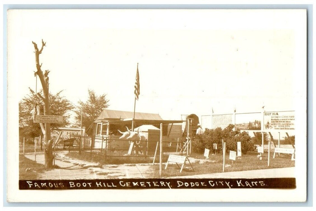 c1940's Boot Hill Cemetery View Dodge City Kansas KS RPPC Photo Postcard