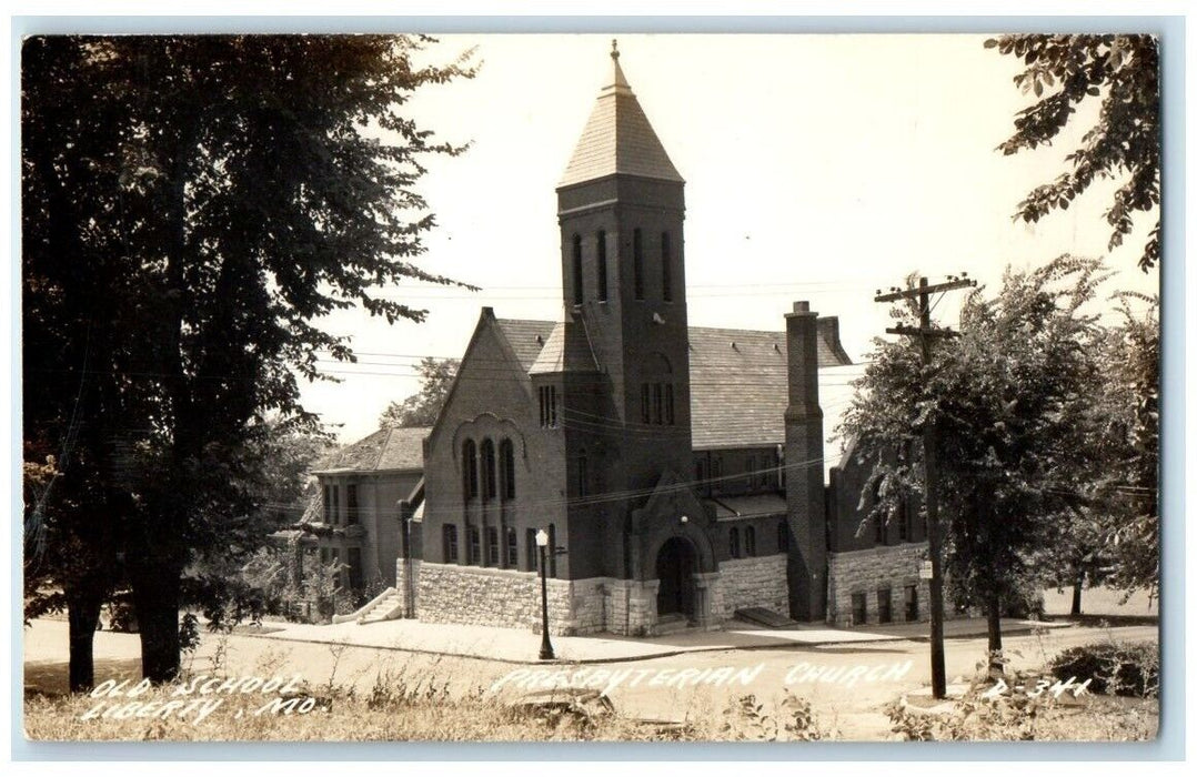 c1940's Old School & Presbyterian Church Liberty Missouri MO RPPC Photo Postcard