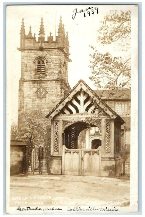 1939 Lych Gate And Tower Parish Church Wilmslow England RPPC Photo Postcard