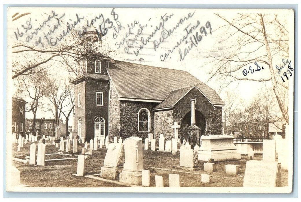 1938 Old Swedish Church Cemetery Wilmington Delaware DE RPPC Photo Postcard