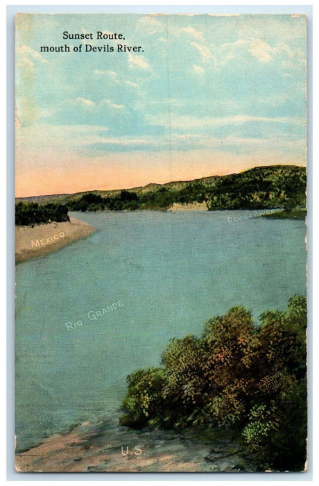 1910 Aerial View Sunset Route Mouth Devils River Texas Unposted Vintage Postcard