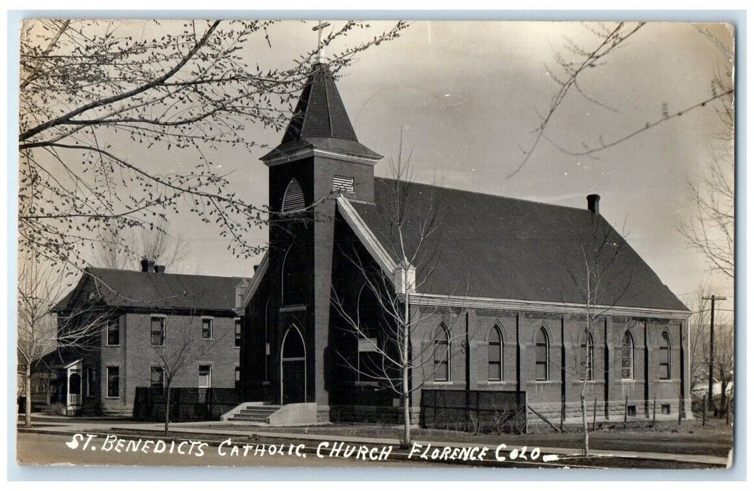 1942 St. Benedict's Catholic Church Florence Colorado CO RPPC Photo Postcard