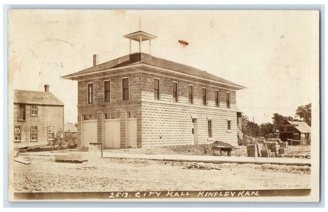 1909 City Hall Building View Kinsley Kansas KS RPPC Photo Posted Postcard