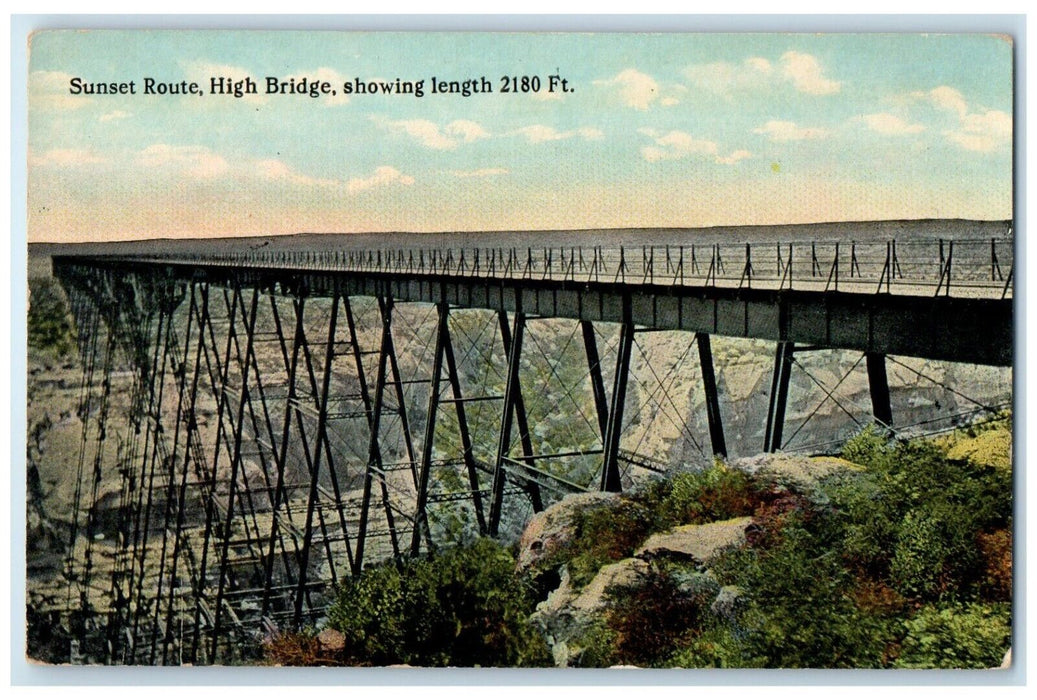 c1910 Birds Eye View Sunset Route High Bridge Showing Length 2180 Texas Postcard