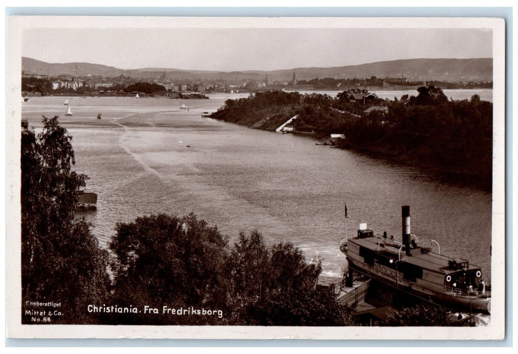 c1940's Steamboat From Fredricksborg Christiana Norway RPPC Photo Postcard