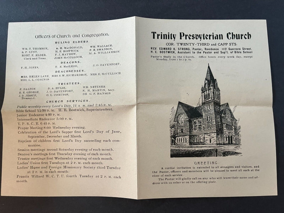 1903 Trinity Presbyterian Church San Francisco California Pamphlet w/ Cover