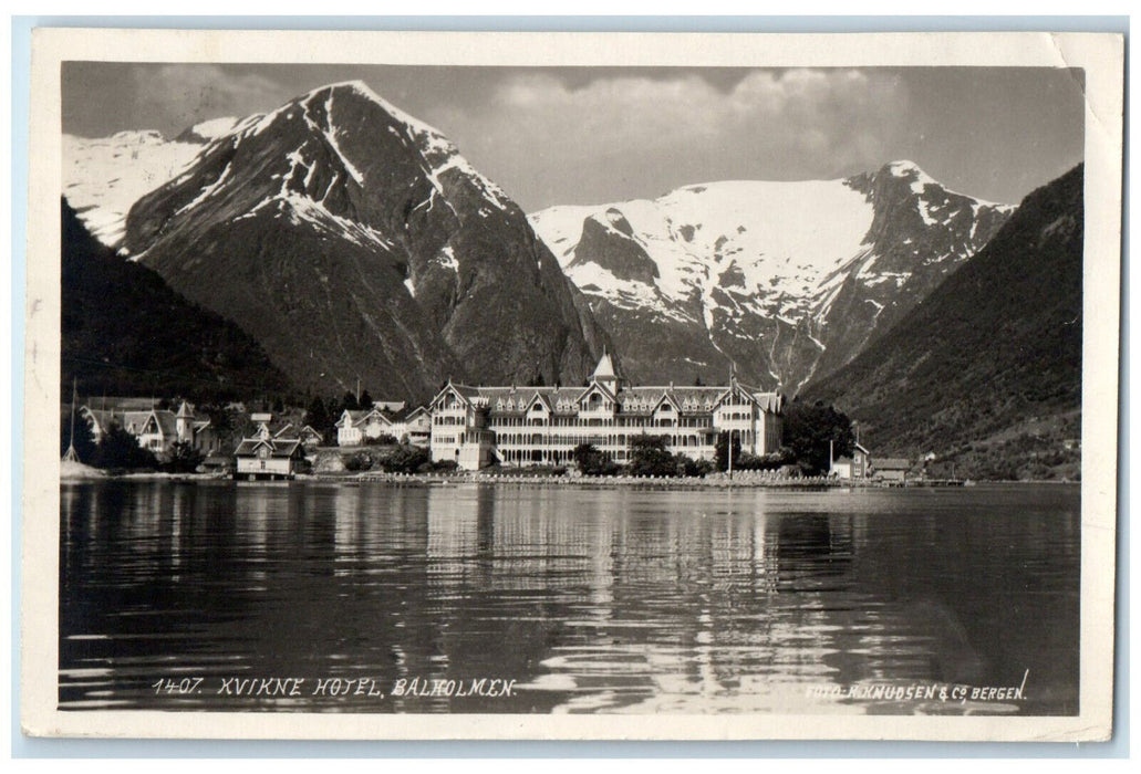 1934 Mountain View Kvikne Hotel Balholmen Norway RPPC Photo Postcard