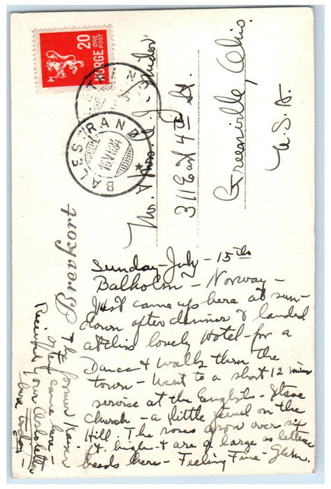 1934 Mountain View Kvikne Hotel Balholmen Norway RPPC Photo Postcard