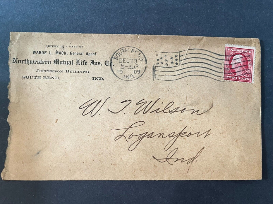 Northwestern Mutual Life Ins. Co South Bend Indiana Logansport Flag Cancel Cover