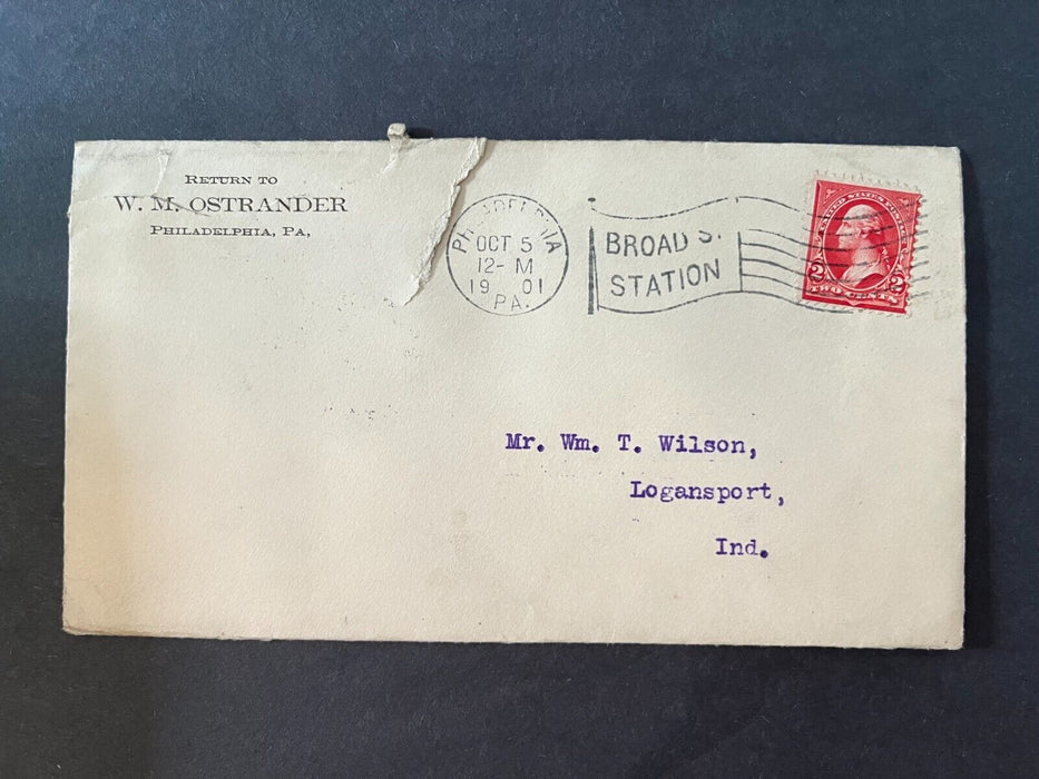 1901 WM Ostrander Philadelphia Pennsylvania Logansport Indiana Flag Cancel Cover