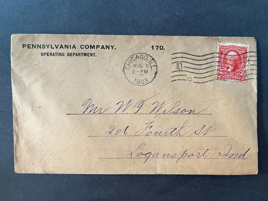 1903 Pennsylvania Company Chicago Illinois Logansport Indiana Flag Cancel Cover