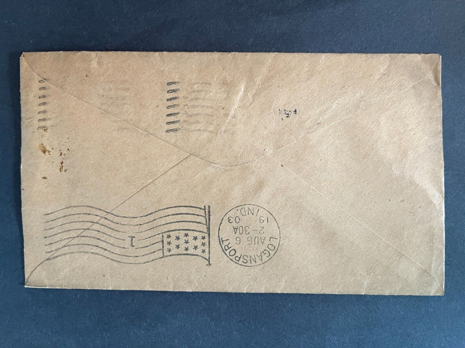 1903 Pennsylvania Company Chicago Illinois Logansport Indiana Flag Cancel Cover