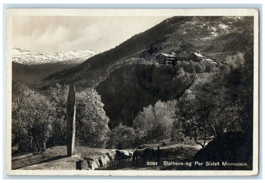 1930 Stalheim and Per Sivle's Memorial Stone Norway RPPC Photo Postcard