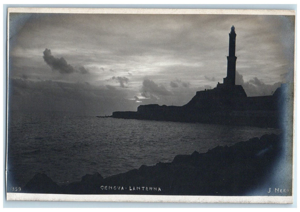 c1960's Genoa Lantern Light House Italy Unposted Vintage RPPC Photo Postcard
