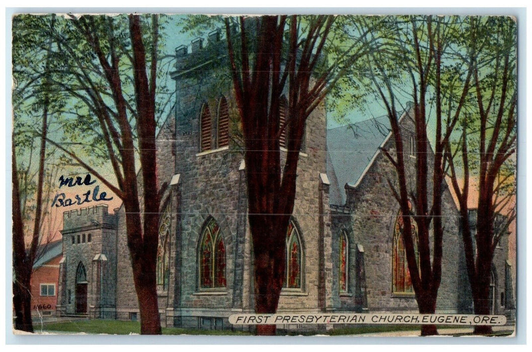 c1910's First Presbyterian Church And Trees Eugene Oregon OR Antique Postcard