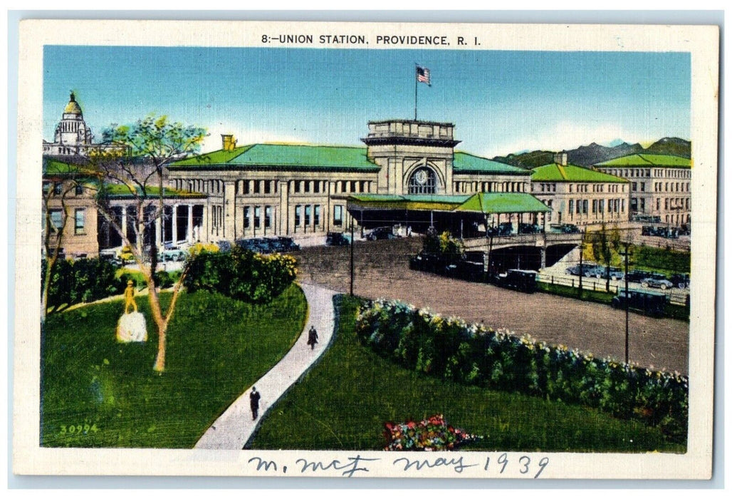 c1930's Union Station Providence Rhode Island RI Unposted Vintage Postcard