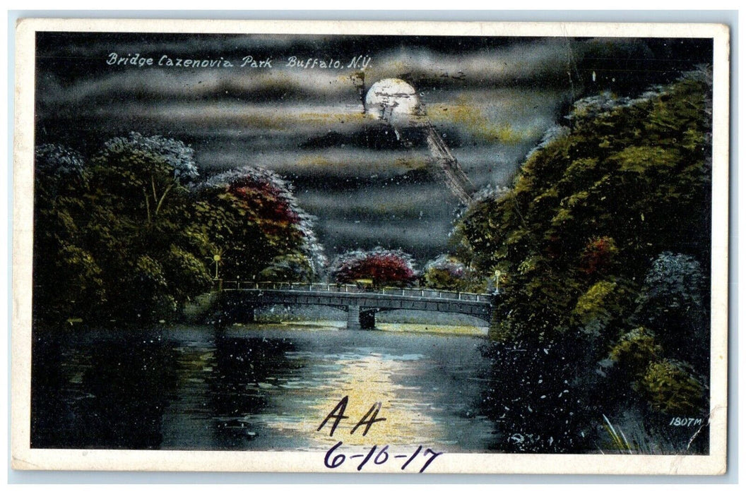 1917 Bridge Cazenovia Park Bridge Moon View Buffalo New York NY Antique Postcard