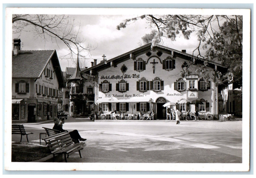 c1950's Christus-Haus Hotel Alte Post Oberammergau Germany RPPC Photo Postcard