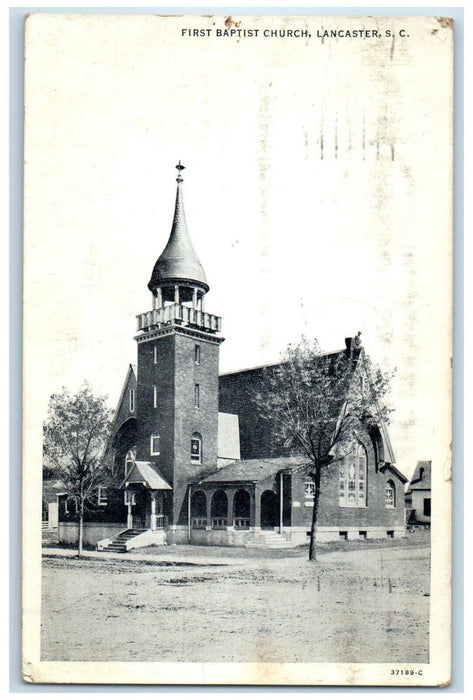 1935 First Baptist Church Scene Street Lancaster South Carolina SC Postcard