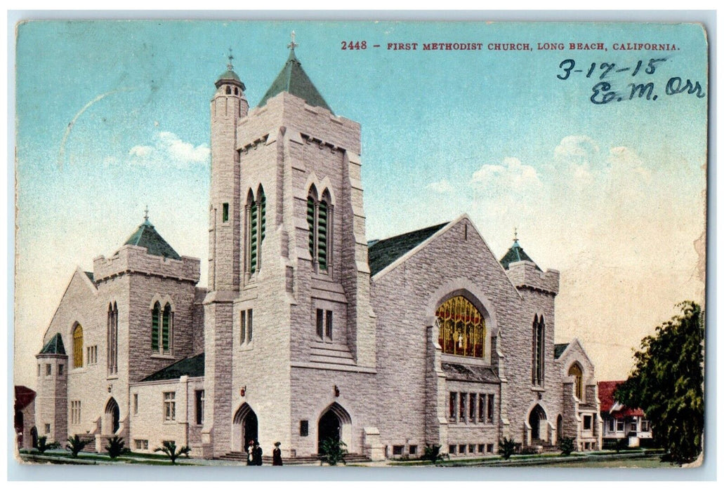 1915 First Methodist Church Exterior View Long Beach California CA Postcard