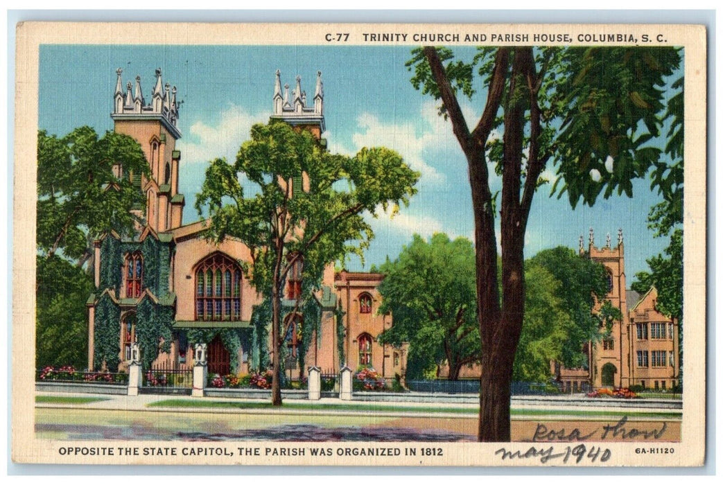 1940 Trinity Church And Parish House Columbia South Carolina SC Vintage Postcard