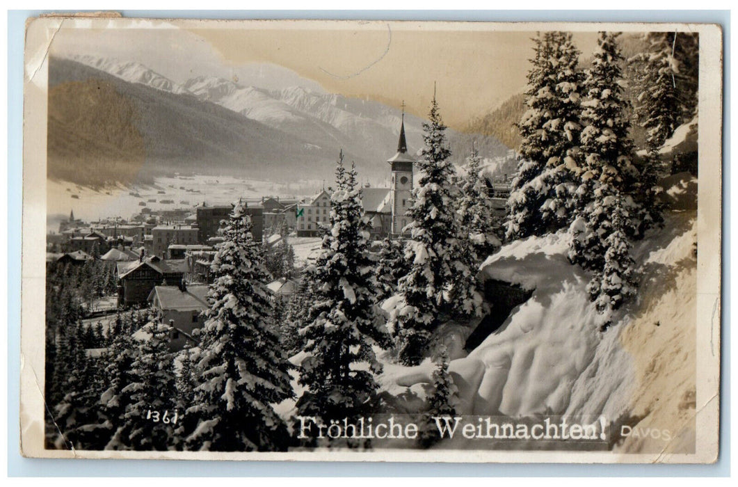 1933 Merry Christmas! Davos Graubünden Switzerland RPPC Photo Postcard