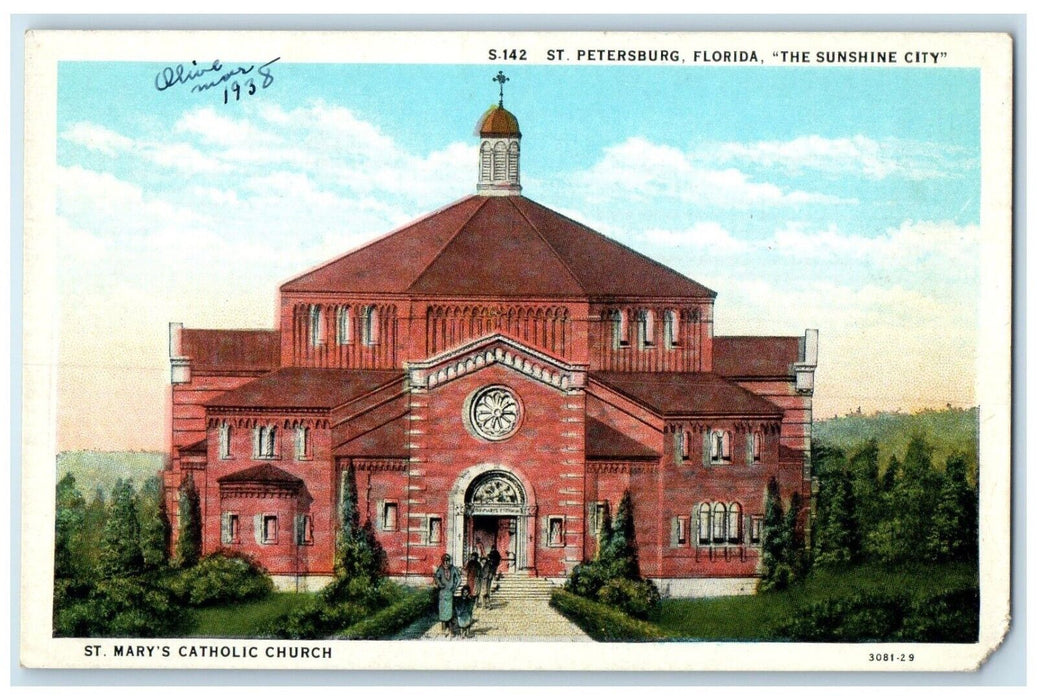 1920 Exterior St Mary Catholic Church Building St Petersburg Florida FL Postcard