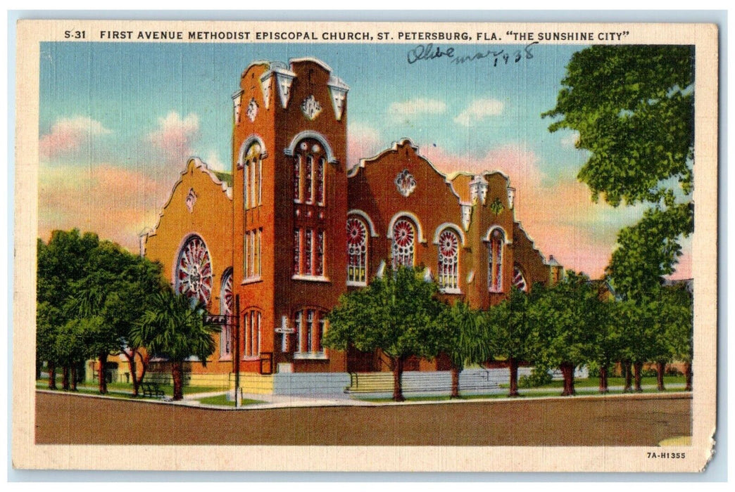 c1940 First Avenue Methodist Episcopal Church St Petersburg Florida FL Postcard