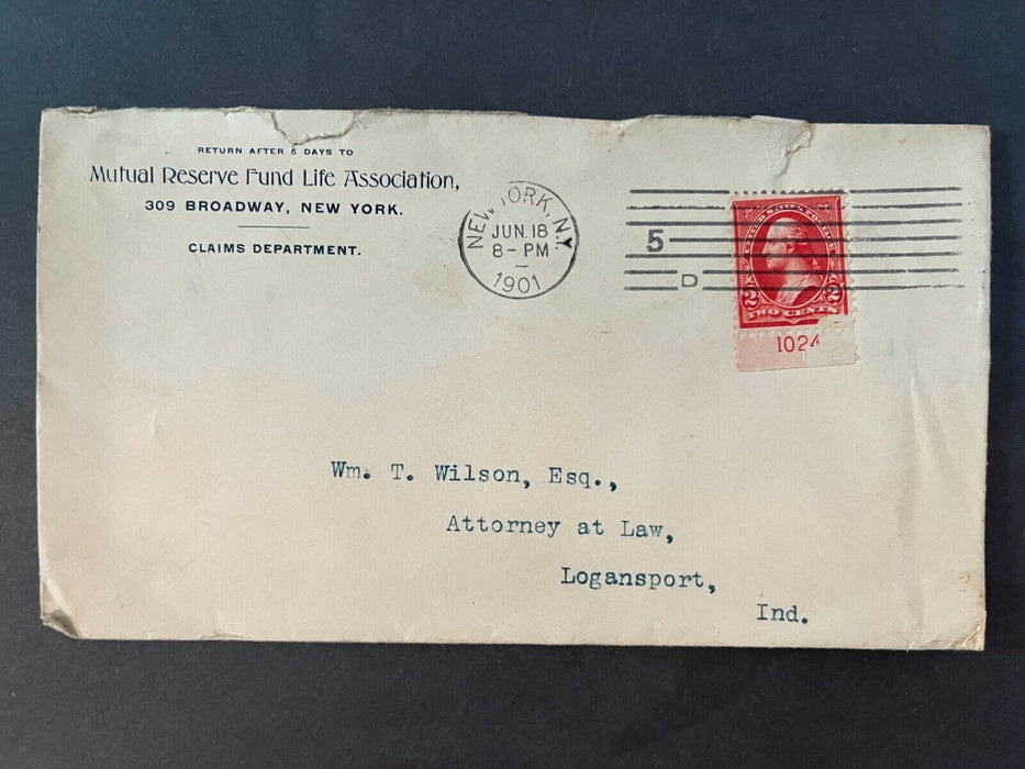 1901 Mutual Reserve Fund Life Association Broadway New York Logansport IN Cover