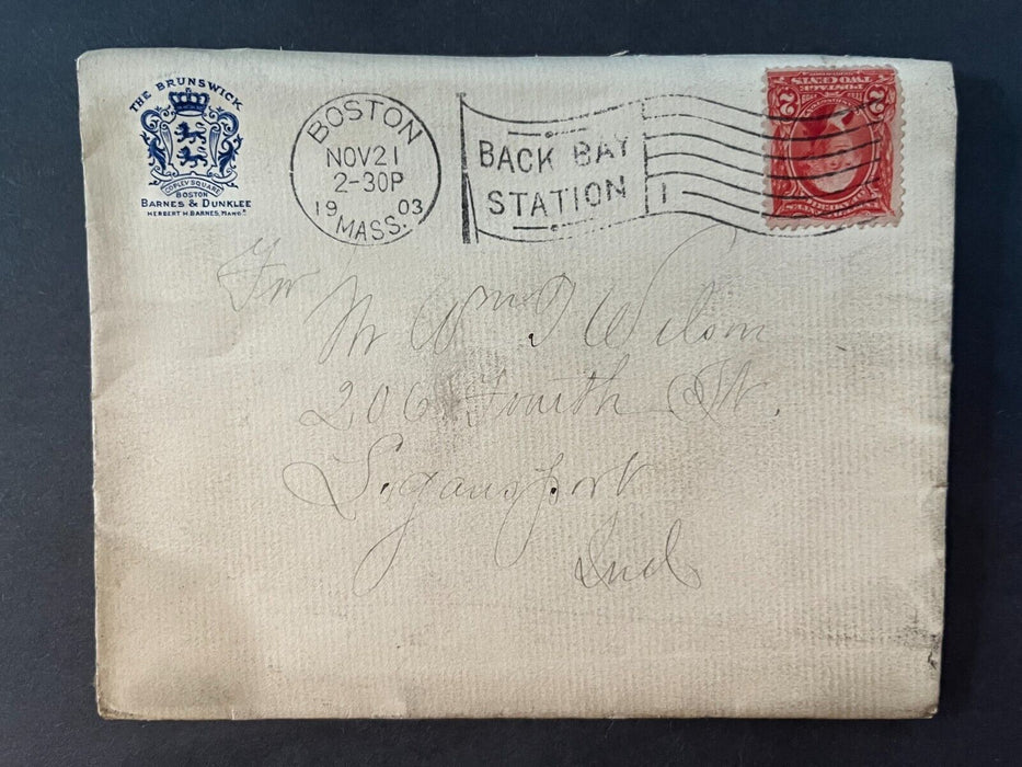 1913 The Brunswick Copley Square Boston Massachusetts Flag Cancel 2 Cent Cover