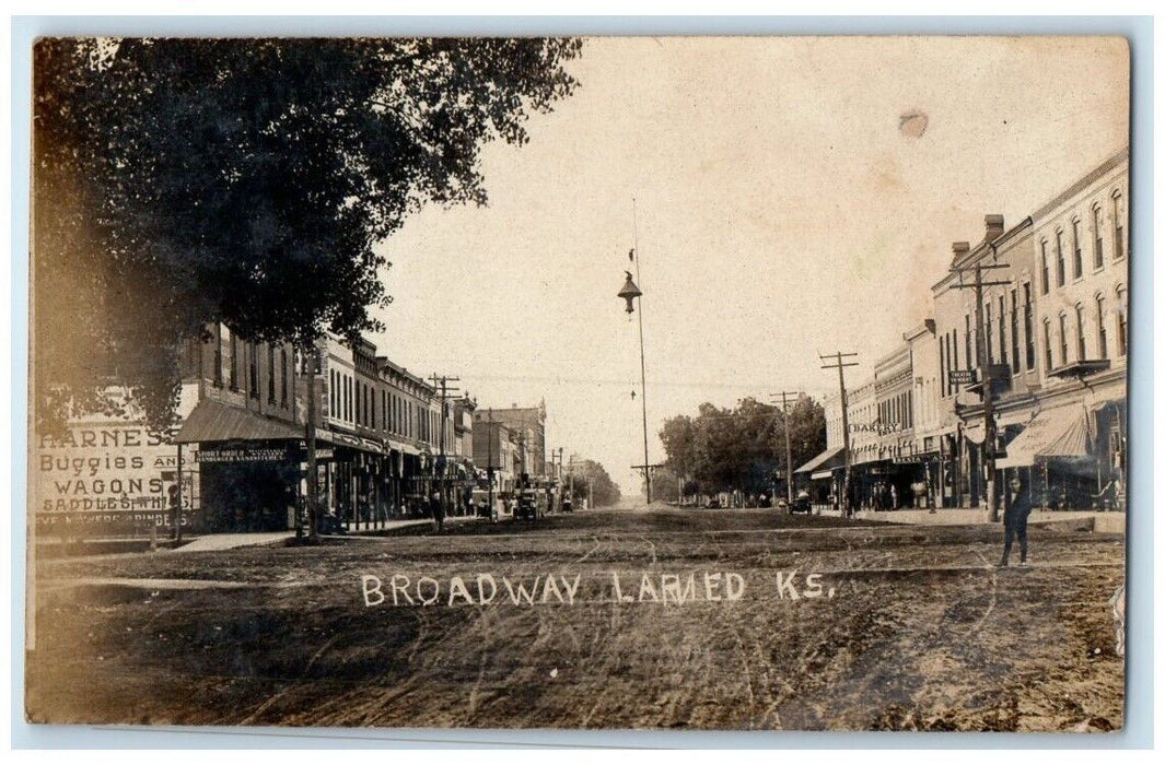 1909 Broadway Street Theater Restaurant View Larned KS RPPC Photo Postcard