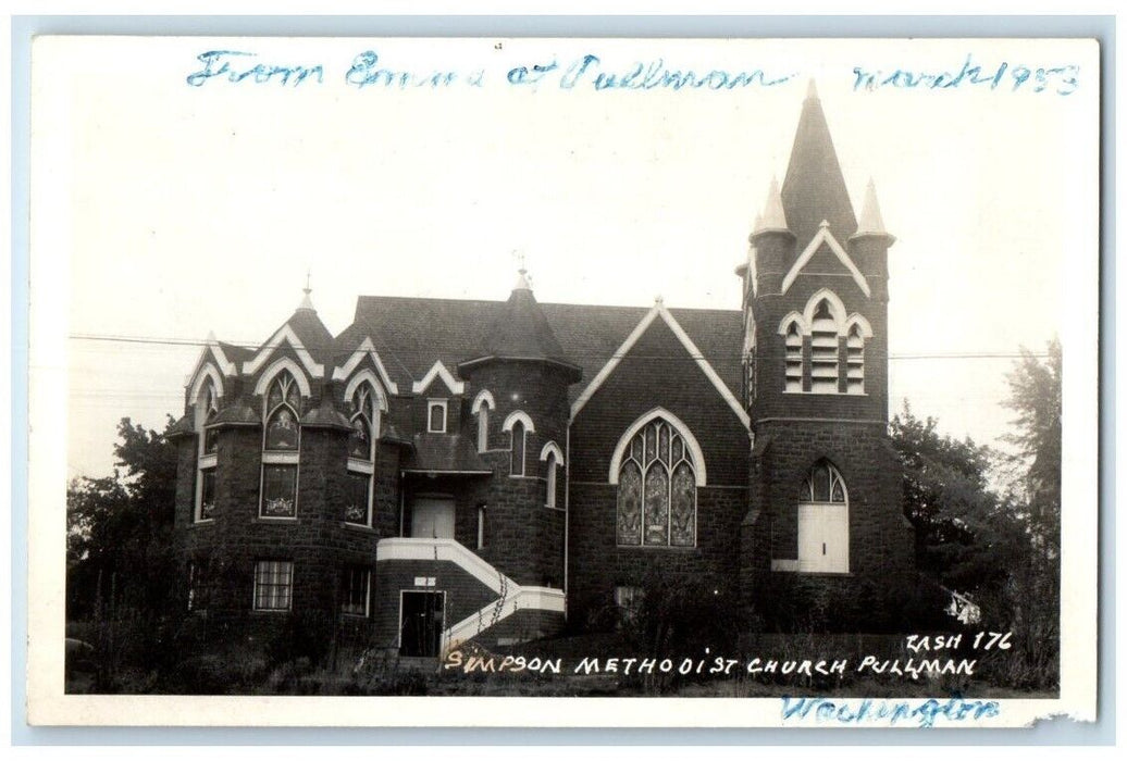 1953 Simpson Methodist Church View Pullman Washington WA RPPC Photo Postcard