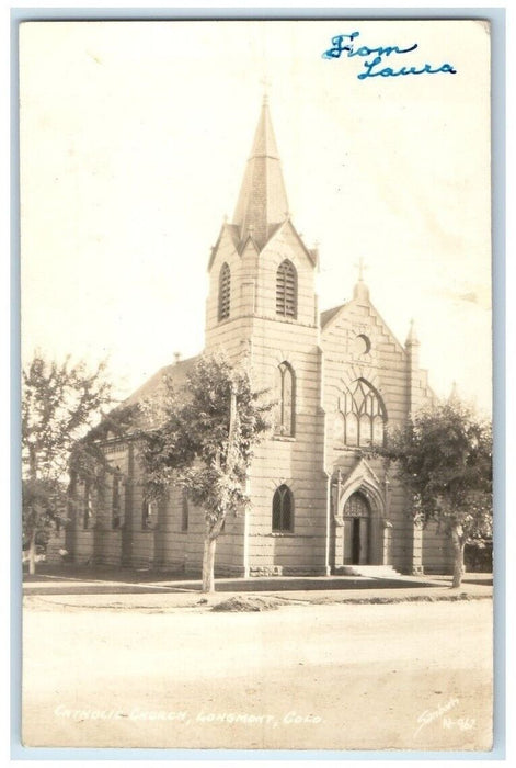 1949 Catholic Church Building View Longmont Colorado CO RPPC Photo Postcard