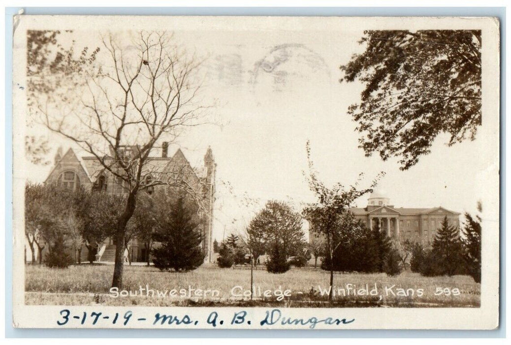 1919 Southwestern College Building View Winfield Kansas KS RPPC Photo Postcard