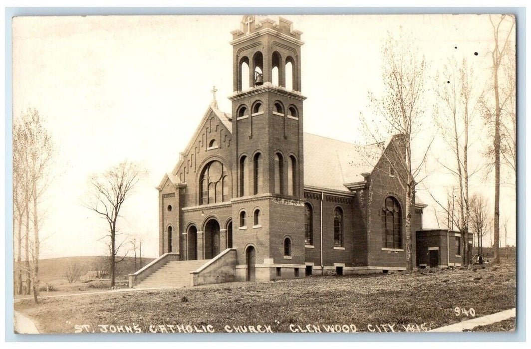 1934 St. John's Catholic Church Glenwood City Wisconsin WI RPPC Photo Postcard