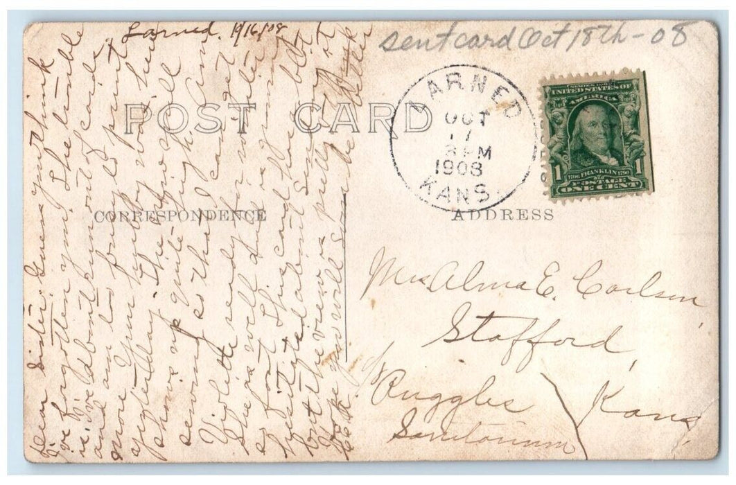 1908 Pawnee County River View Larned Kansas KS RPPC Photo Posted Postcard