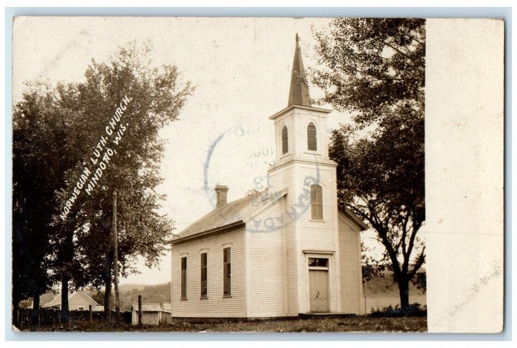 1909 Norwegian Lutheran Church View Mindoro Wisconsin WI RPPC Photo Postcard