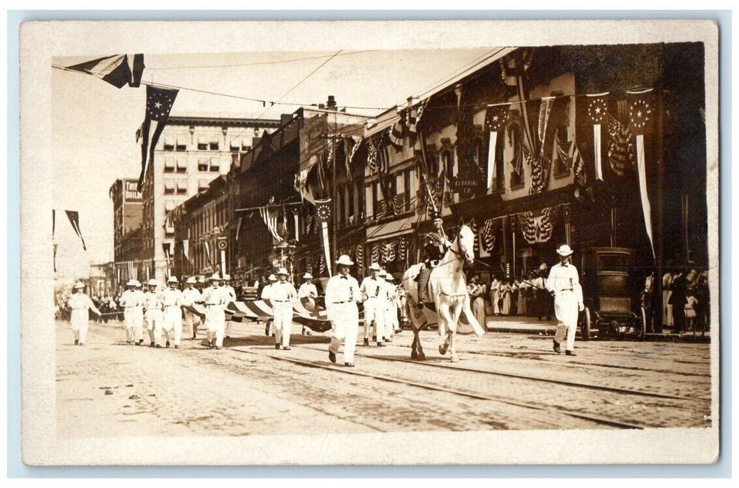 c1910 Shriner's Parade Wabash Avenue Terre Haute Indiana IN RPPC Photo Postcard