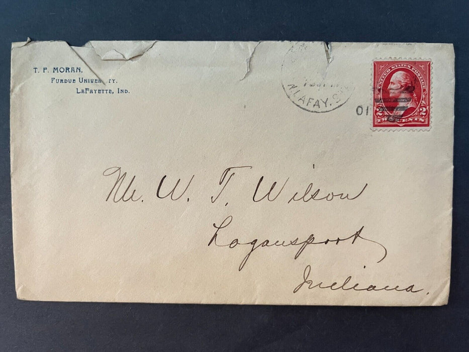 1901 TF Moran Purdue University LaFayette Indiana Logansport Duplex Cancel Cover