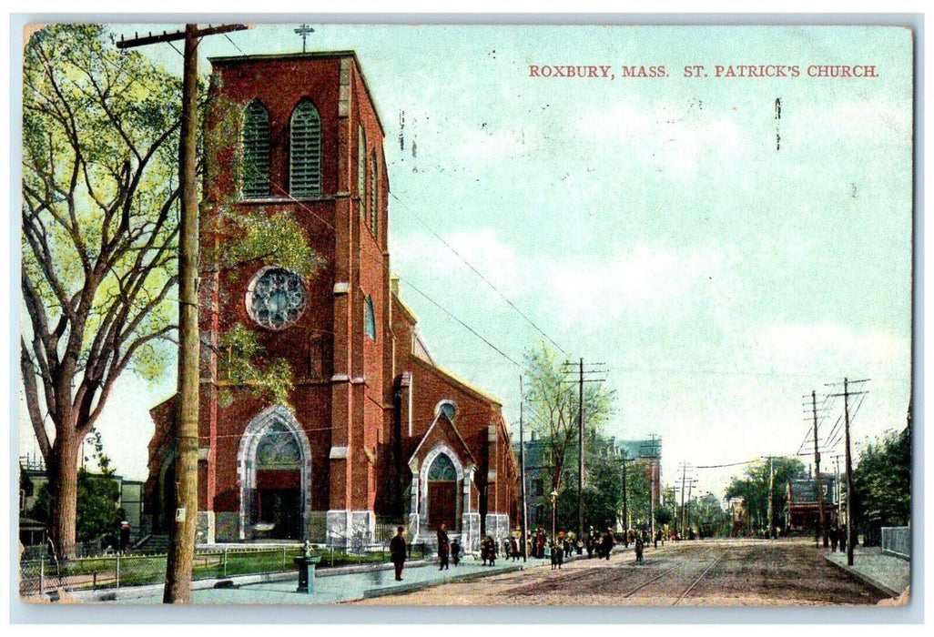 1912 St. Patrick's Church Street View Roxbury Massachusetts MA Antique Postcard