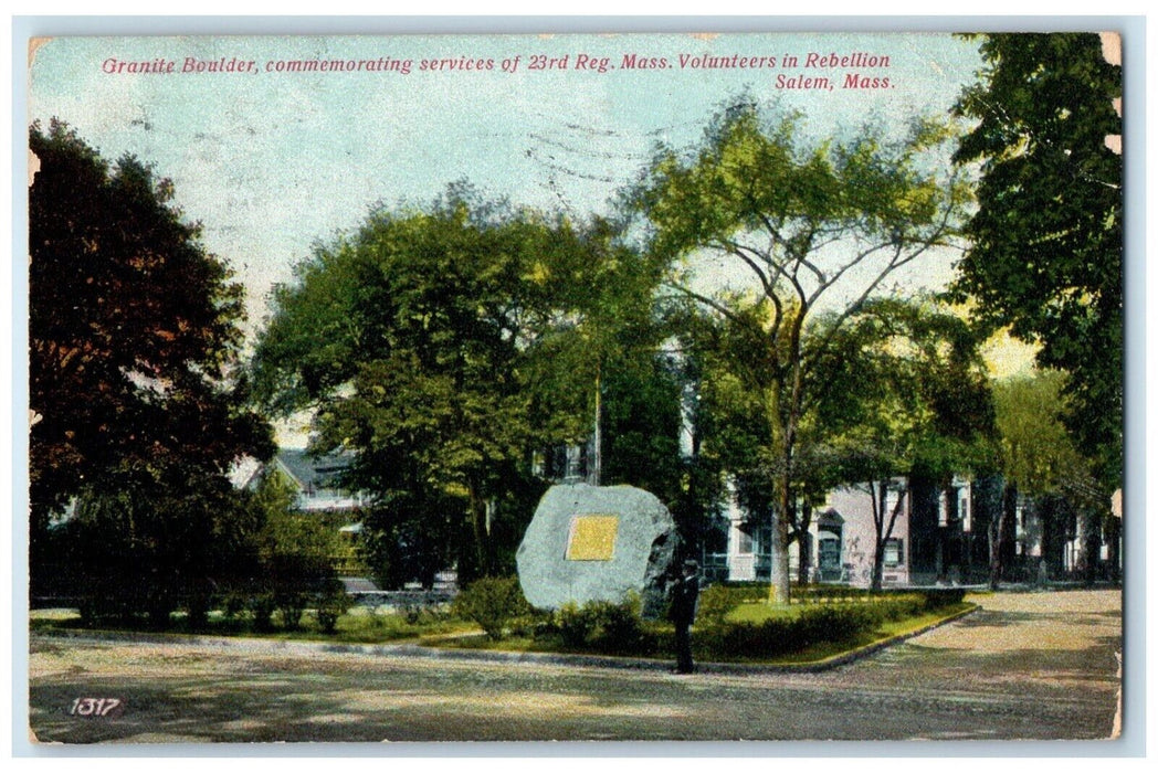 1907 Granite Boulder Volunteers In Rebellion Salem Massachusetts MA Postcard