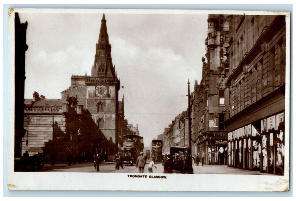 c1930's Double Deck Bus Trongate Scene Glasgow Scotland RPPC Photo Postcard