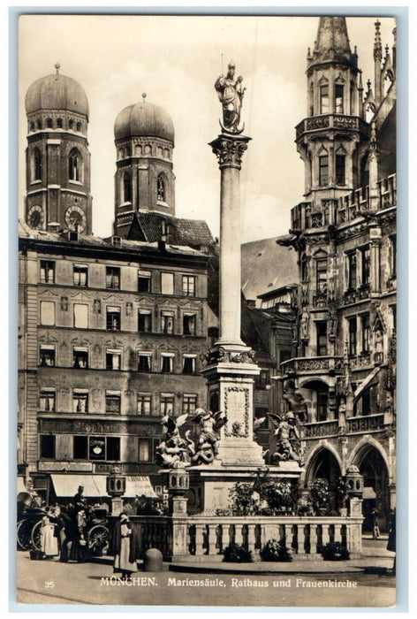 c1940's Marian Column City Hall Frauen Church Munich Germany RPPC Photo Postcard