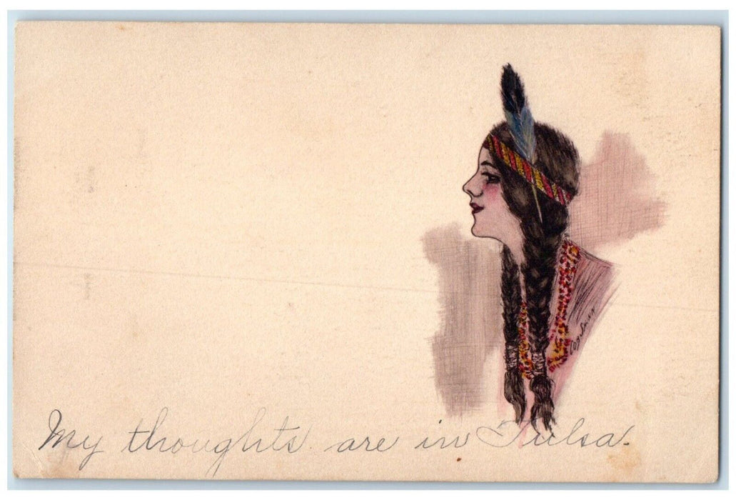 c1910's Hand Painted Woman Native American Cobb Shinn Posted Antique Postcard