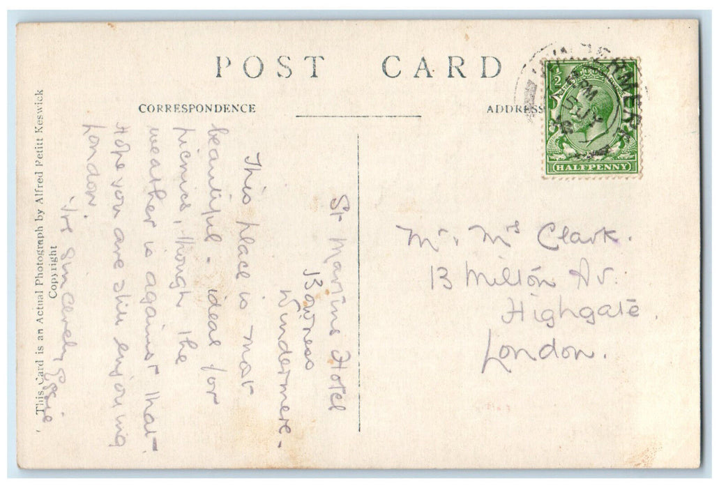 c1930's Bowness-on-Windermere England Vintage Posted RPPC Photo Postcard