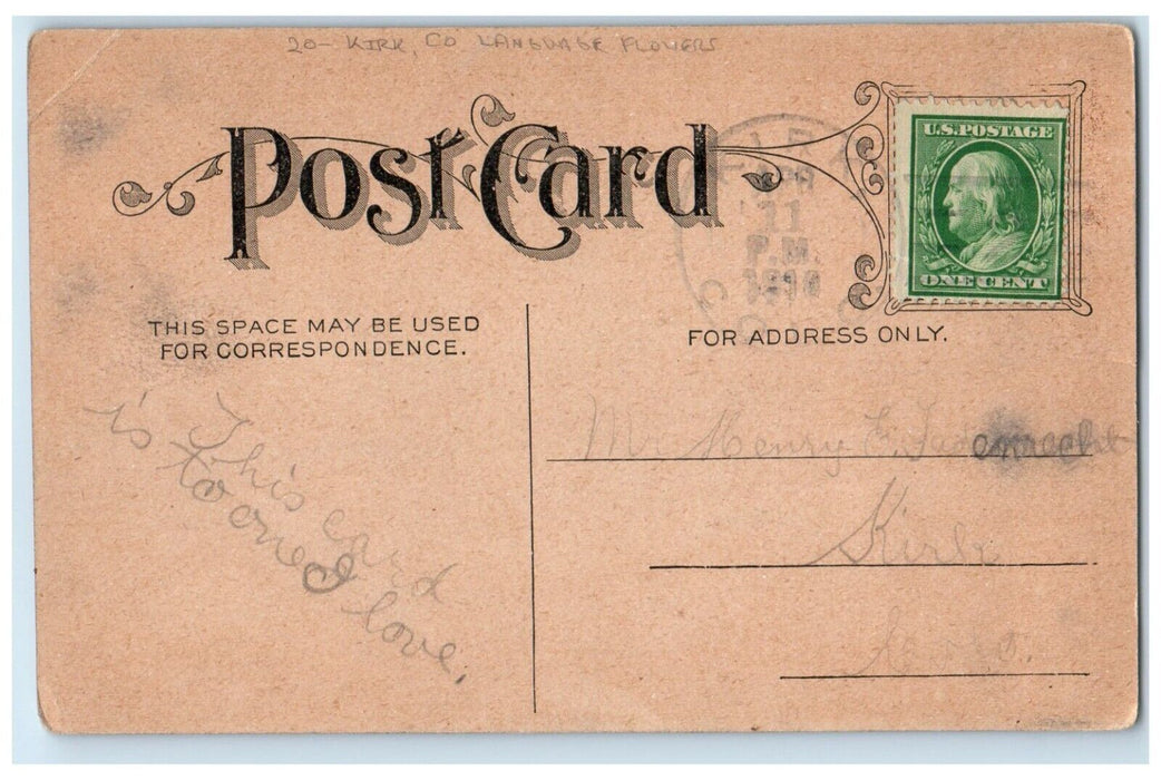 1910 Language Of Flowers Clover Be Mine Kirk Colorado CO Posted Antique Postcard